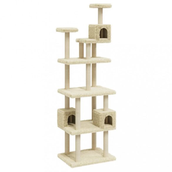 krémszínű macskabútor szizál kaparófákkal 188 cm
