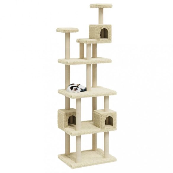 krémszínű macskabútor szizál kaparófákkal 188 cm