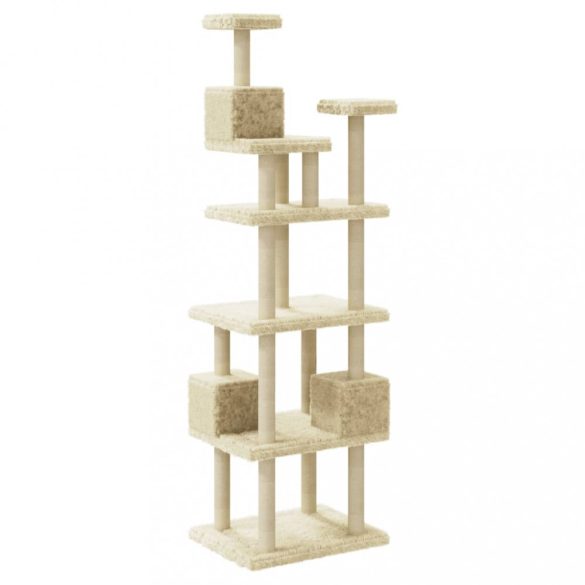 krémszínű macskabútor szizál kaparófákkal 188 cm