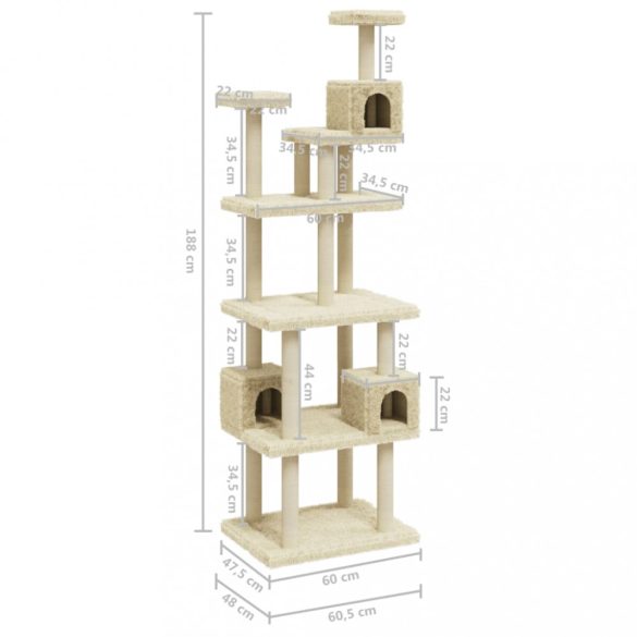 krémszínű macskabútor szizál kaparófákkal 188 cm