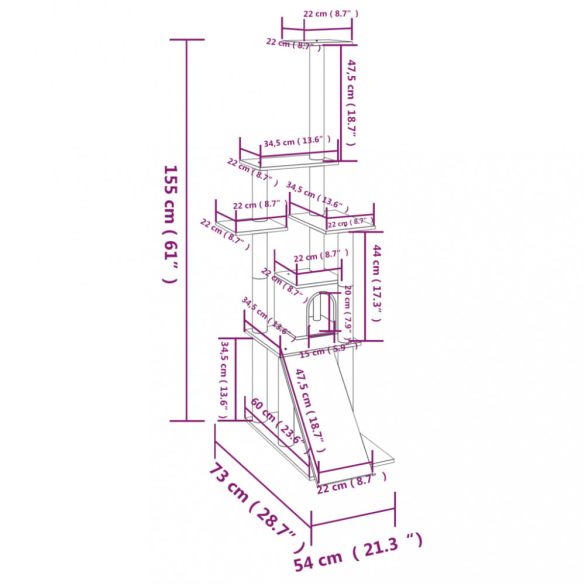 krémszínű macskabútor szizál kaparófákkal 155 cm