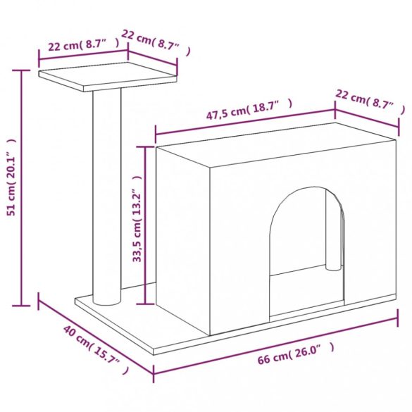 világosszürke macskabútor szizál kaparófákkal 51 cm