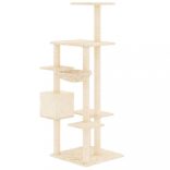 krémszínű macskabútor szizál kaparófákkal 142 cm