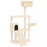 krémszínű macskabútor szizál kaparófákkal 131 cm