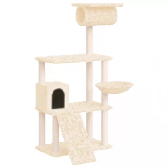 krémszínű macskabútor szizál kaparófákkal 131 cm