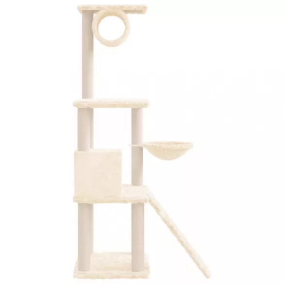 krémszínű macskabútor szizál kaparófákkal 131 cm