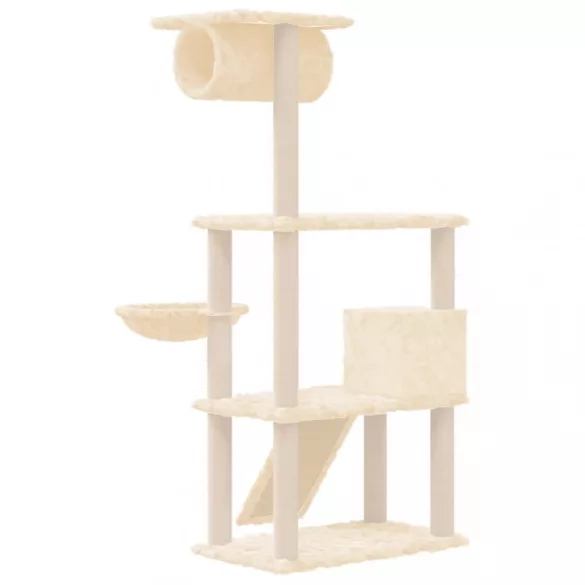 krémszínű macskabútor szizál kaparófákkal 131 cm