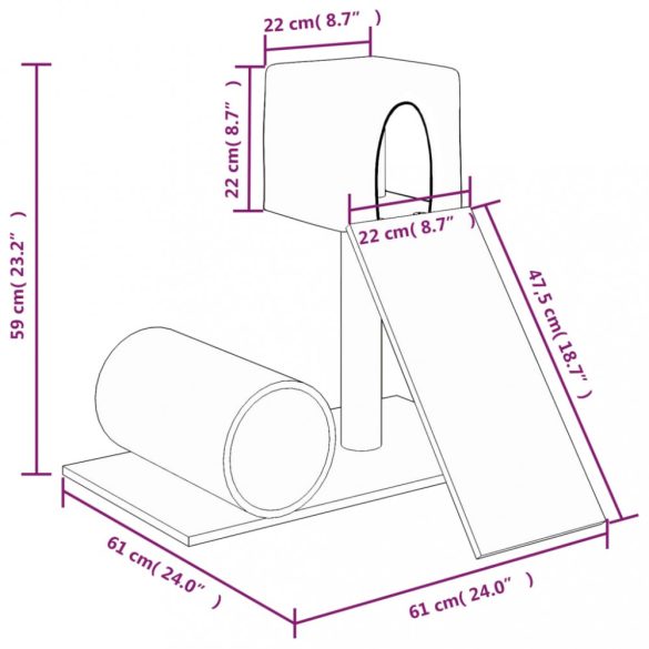 világosszürke macskabútor szizál kaparófával 59 cm