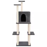 sötétszürke macskabútor szizál kaparófával 144,5 cm