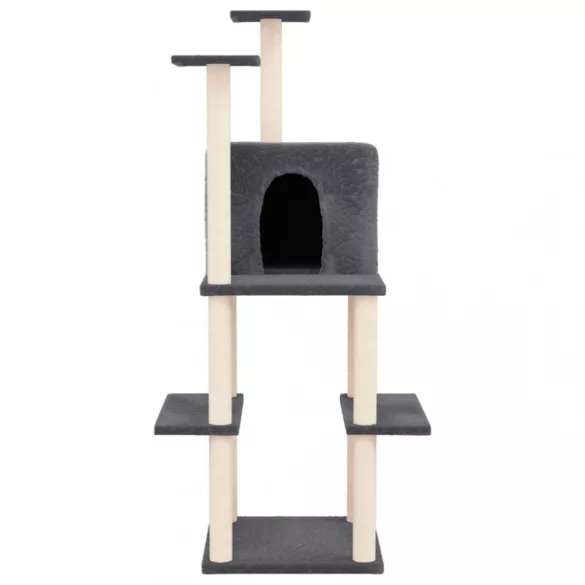 sötétszürke macskabútor szizál kaparófával 144,5 cm
