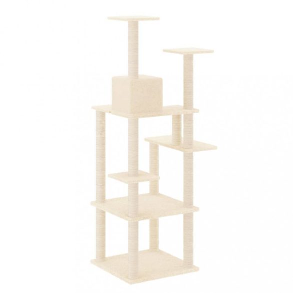 krémszínű macskabútor szizál kaparófákkal 153 cm