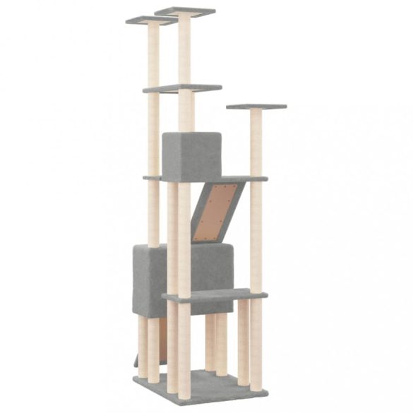 világosszürke macskabútor szizál kaparófákkal 190 cm