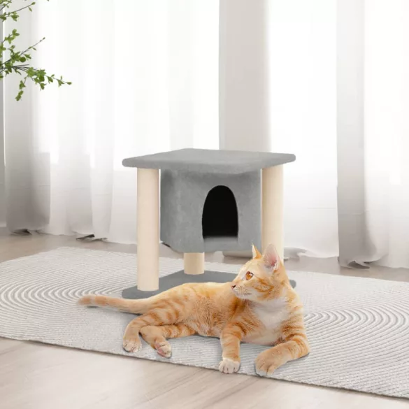 világosszürke macskabútor szizál kaparófákkal 37 cm