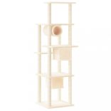 krémszínű macskabútor szizál kaparófákkal 169 cm