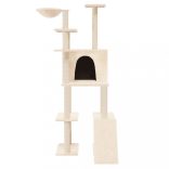 krémszínű macskabútor szizál kaparófákkal 166 cm