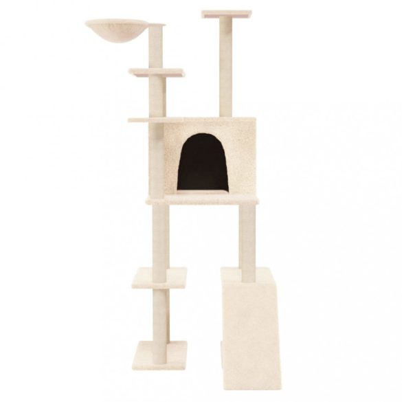 krémszínű macskabútor szizál kaparófákkal 166 cm