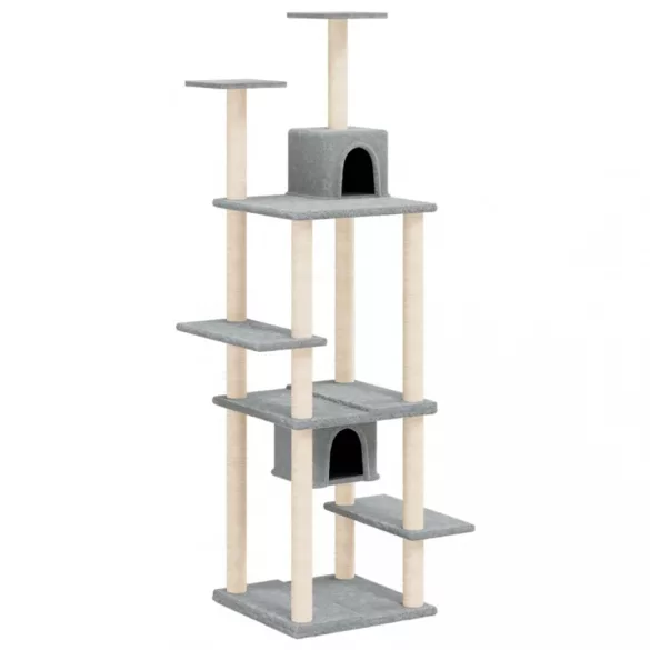 világosszürke macskabútor szizál kaparófákkal 176 cm