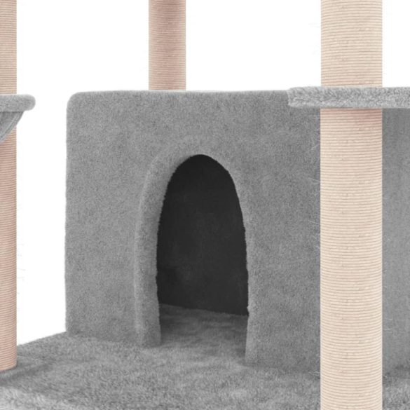 világosszürke macskabútor szizál kaparóoszlopokkal 166 cm