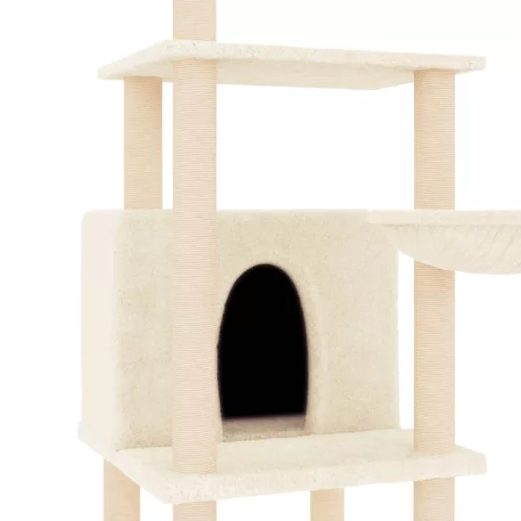 krémszínű macskabútor szizál kaparófákkal 132 cm