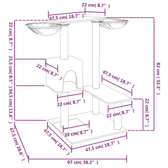 krémszínű macskabútor szizál kaparófákkal 82 cm