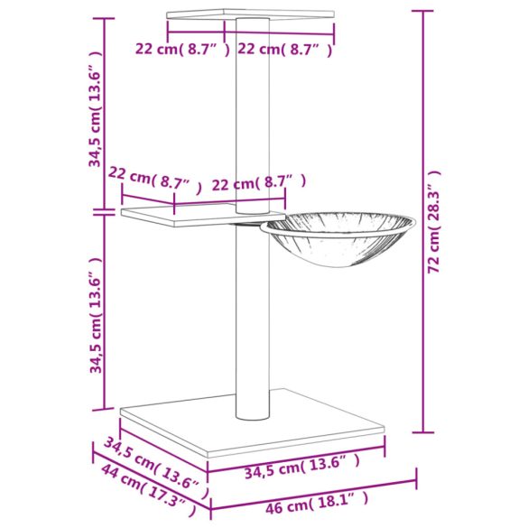 világosszürke macskabútor szizál kaparófákkal 72 cm