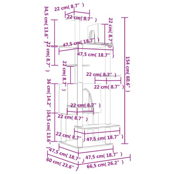 krémszínű macskabútor szizál kaparófákkal 154 cm