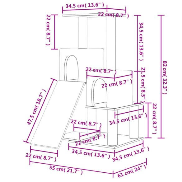krémszínű macskabútor szizál kaparófákkal 82 cm