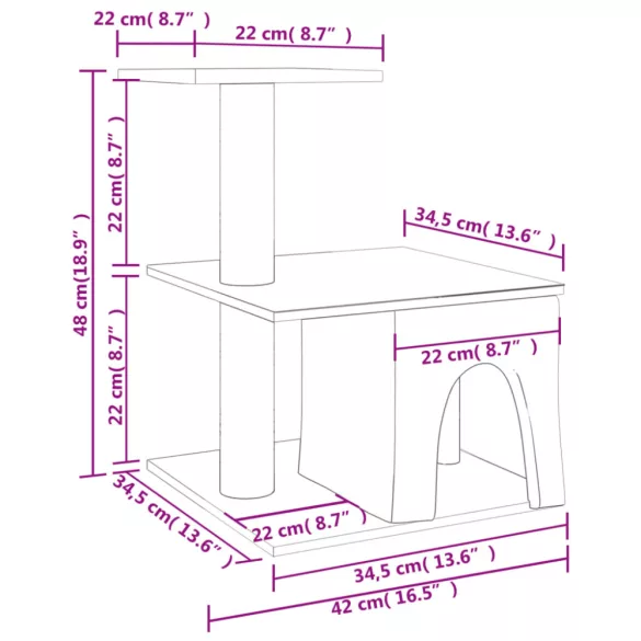 sötétszürke macskabútor szizál kaparófákkal 48 cm