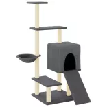 sötétszürke macskabútor szizál kaparófával 130,5 cm