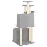 világosszürke macskabútor szizál kaparófákkal 122 cm