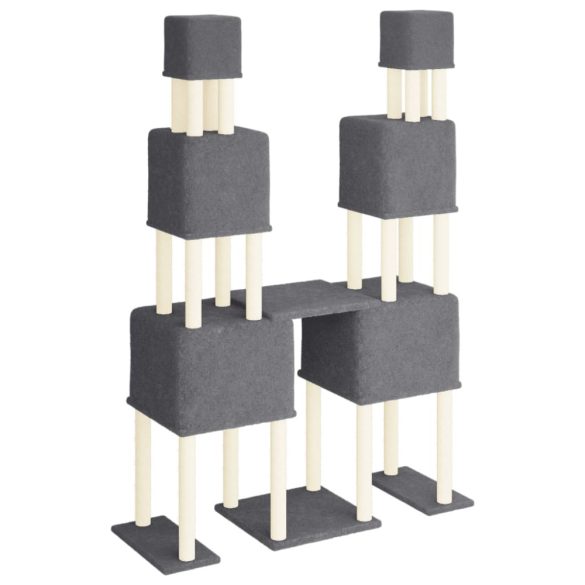 sötétszürke macskabútor szizál kaparóoszlopokkal 199 cm