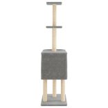 világosszürke macskabútor szizál kaparófákkal 145 cm