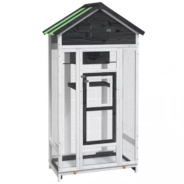 szürke tömör fenyőfa madárház 91,5 x 53 x 170 cm