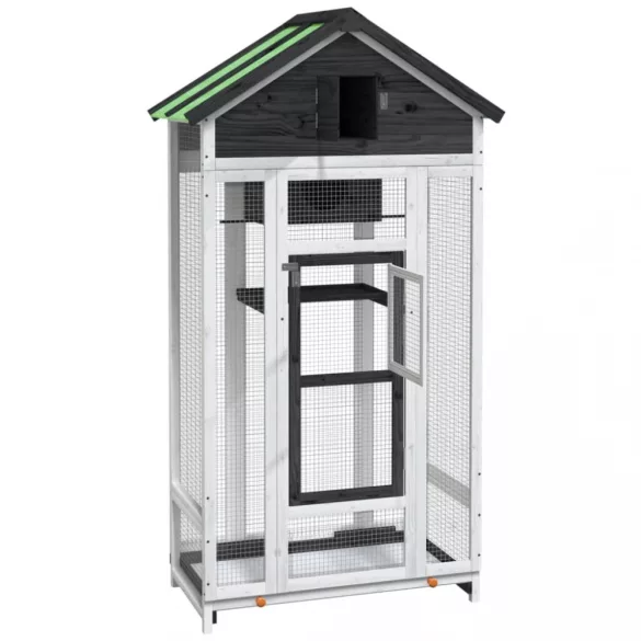 szürke tömör fenyőfa madárház 91,5 x 53 x 170 cm