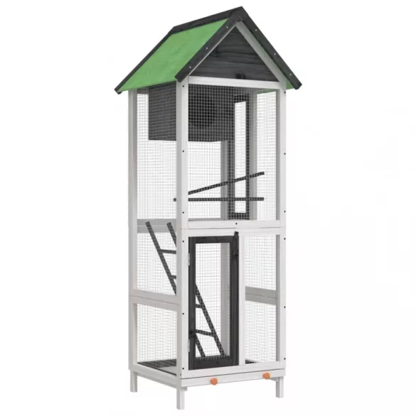 szürke tömör fenyőfa madárház 60 x 58,5 x 160 cm