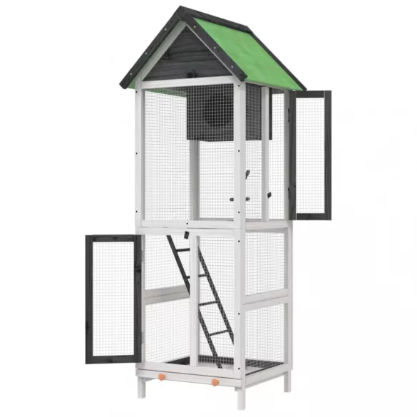 szürke tömör fenyőfa madárház 60 x 58,5 x 160 cm