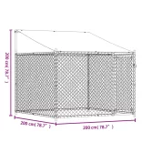 szürke horganyzott acél kutyaketrec tetővel és ajtóval 2x2x2 m