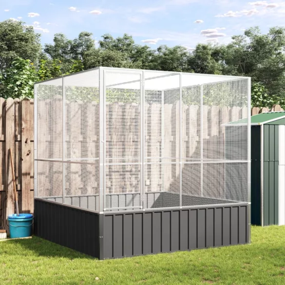 ezüstszínű acél madárház 211 x 207 x 212 cm