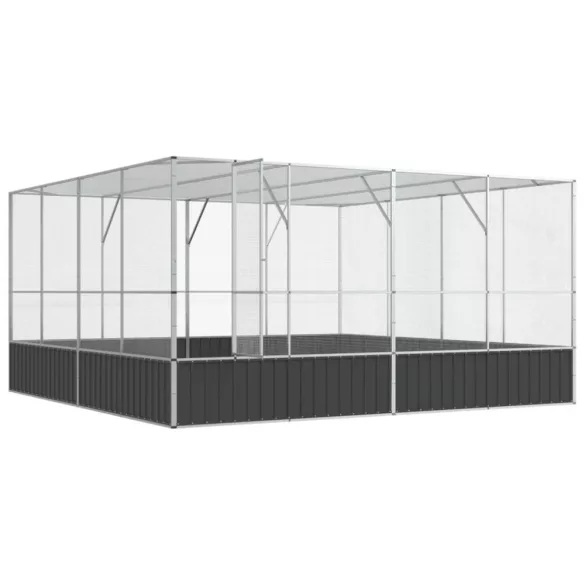 ezüstszínű acél madárház 418 x 414 x 212 cm