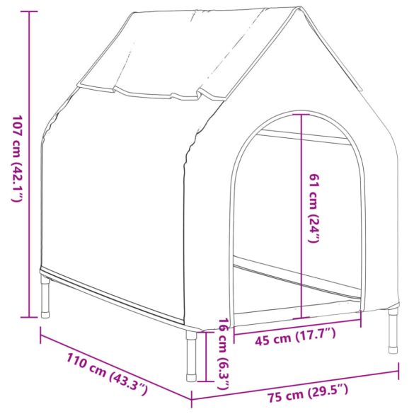 világosszürke oxford szövet és acél kutyaház