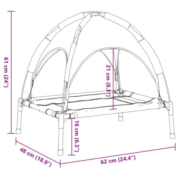 antracitszürke oxford szövet és acél baldachinos kutyaágy