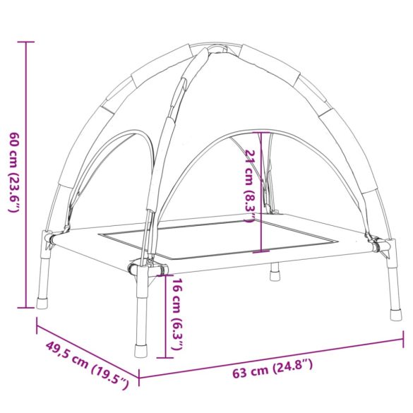 antracitszürke oxford szövet és acél baldachinos kutyaágy