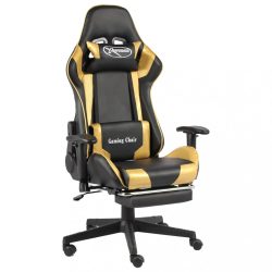 aranyszínű PVC forgó gamer szék lábtartóval