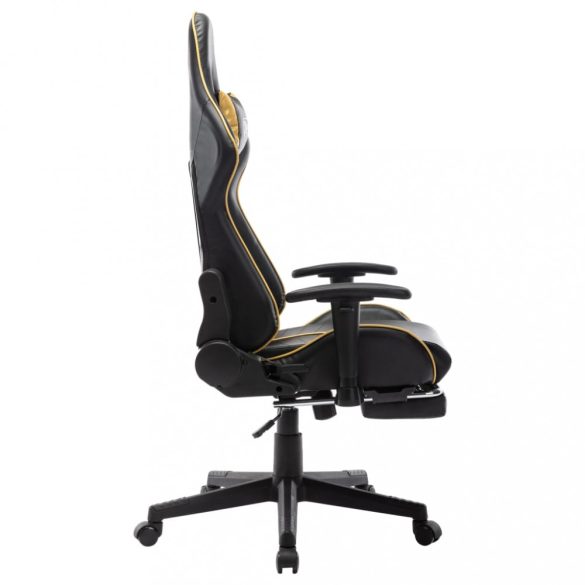 fekete és aranyszínű műbőr gamer szék lábtámasszal