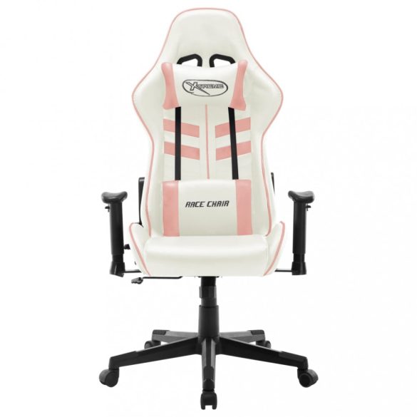 fehér és rózsaszín műbőr gamer szék