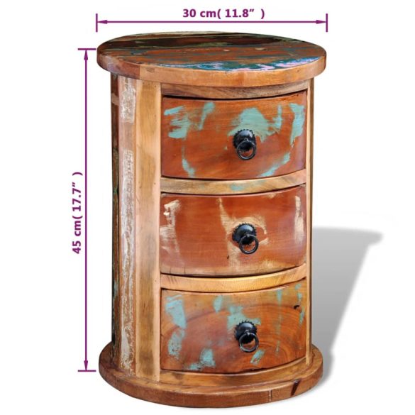 3 fiókos tömör újrahasznosított fa szekrény