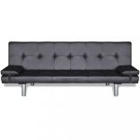 fekete műbőr állítható kanapéágy két párnával