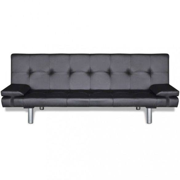 fekete műbőr állítható kanapéágy két párnával