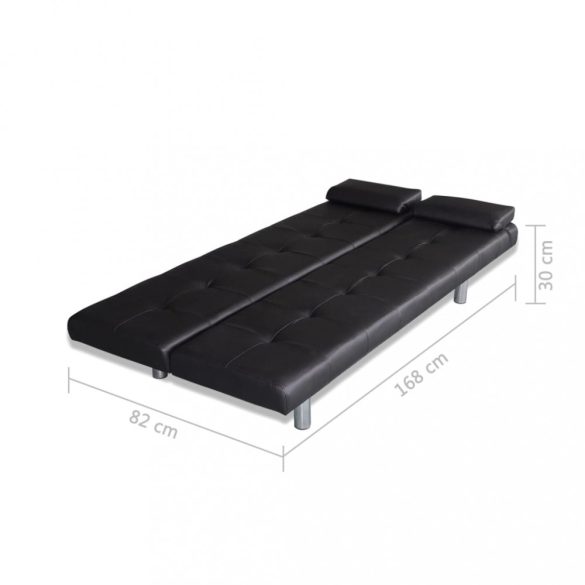 fekete műbőr állítható kanapéágy két párnával