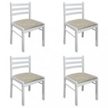 4 db fehér tömör gumifa és bársony étkezőszék